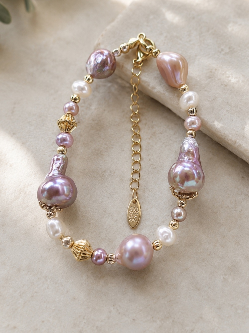 Genuine fresh water Gold & Lilac Pearl Beaded Bracelet